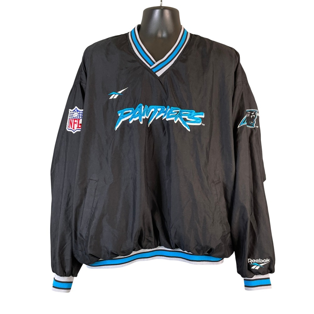 Vtg Reebok NFL Pro Line Men's Carolina Panthers Pullover Windbreaker Black XXL